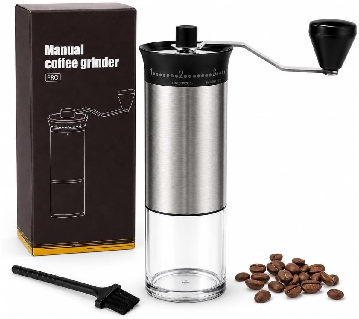 Oraymin Handmatige RVS Koffiemolen - 56 Maalstanden - Keramisch Maalwerk - 30 g Capaciteit