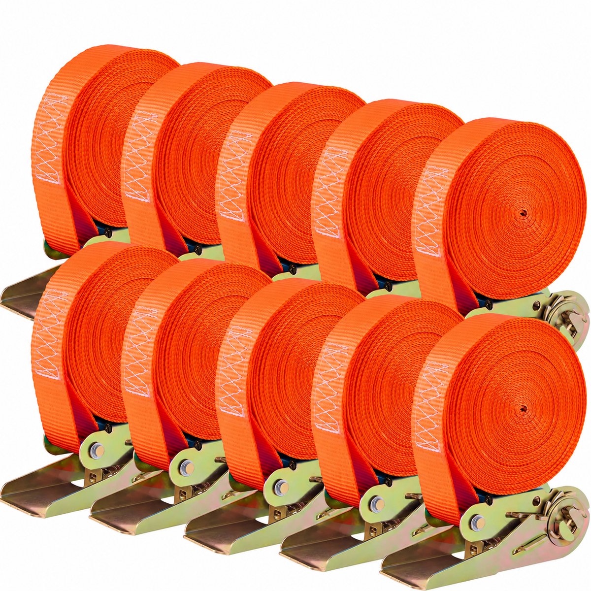 Novari - Spanbanden - Spanbanden met ratel - Riemen - Spanband - 6M lengte - Set van 10 stuks - Belastbaarheid 800kg - Slijtvast
