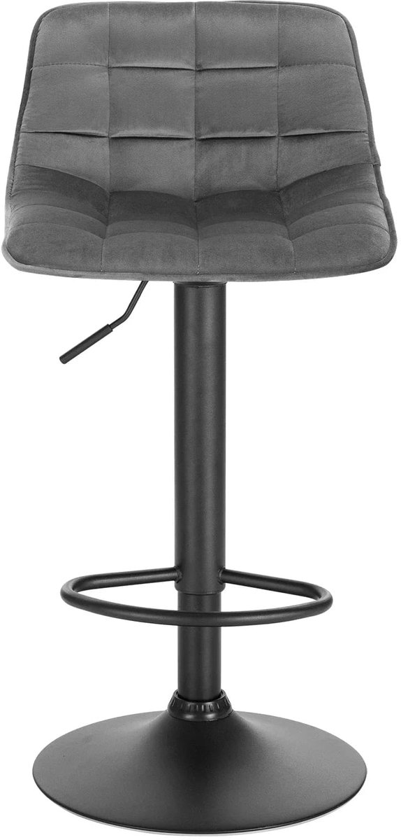 Klarven Barkruk Met Rugleuning Donkergrijs - Ergonomisch Comfort, Hoogteverstelbaarbaar - Fluwelen Zitting 82-104 cm