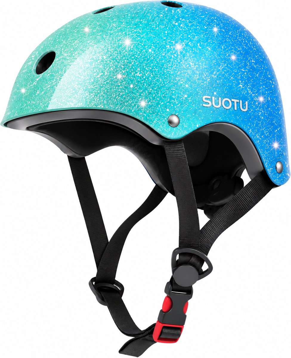 Suotu Kinderhelm - Verstelbare Fietshelm & Skatehelm - Voor Fietsen, Steppen, Skateboarden & BMX - Maat S - Blauw/Groen