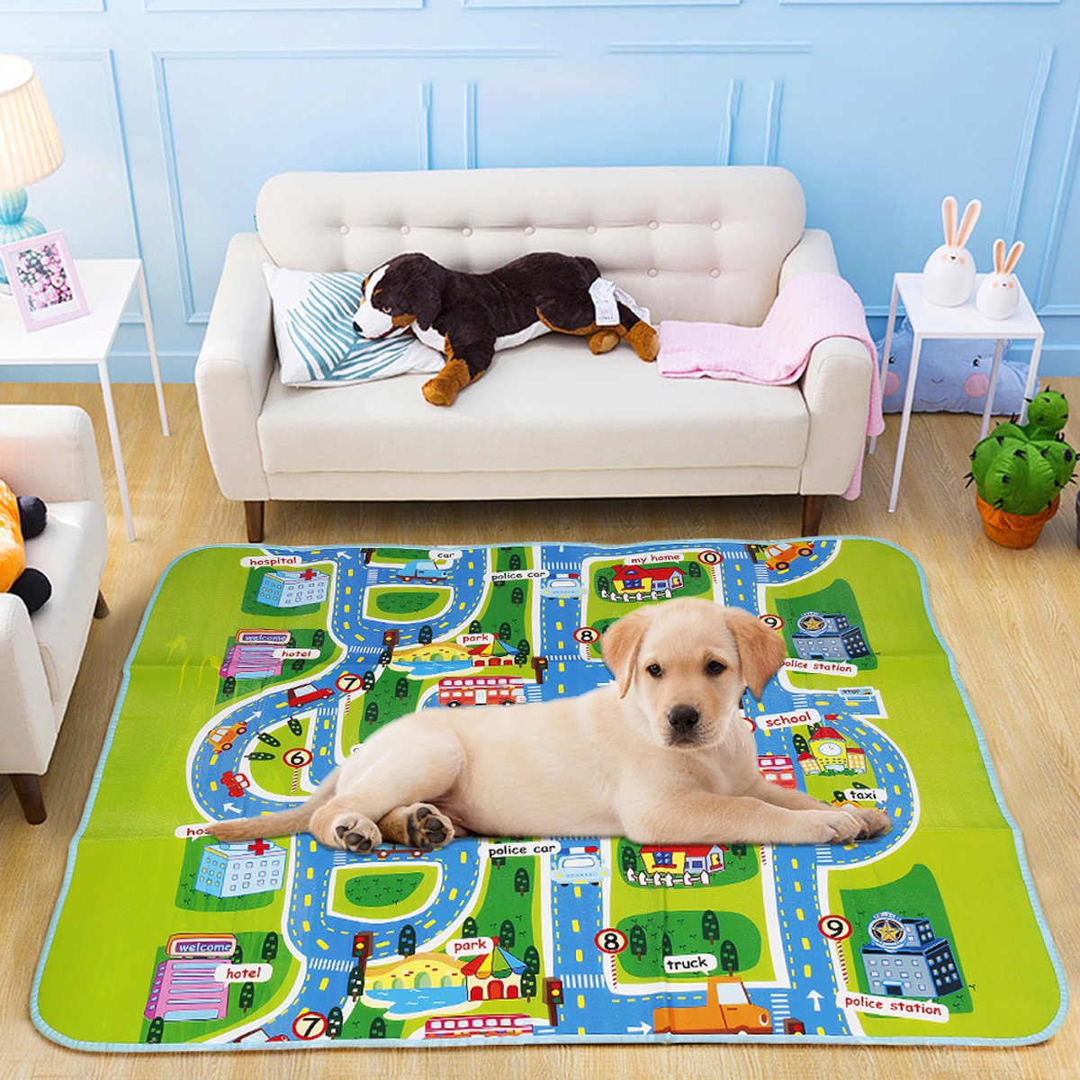 PIPIPOXER Speelmat - Babygym - Speelkleed Baby - Inclusief Speelmat & Zachte Kruipmat met Levendige Auto & Stad Print - Baby - Opvouwbaar - Babyshower -Groen – foto 7