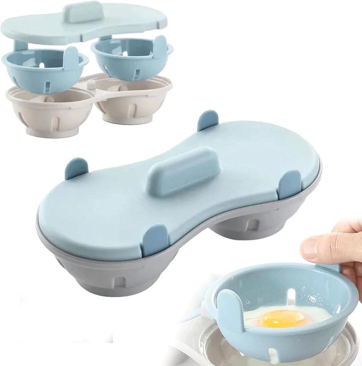 Ei Koker - Eierkoker Magnetron - Met Dubbele Holte - Met Deksel, Afvoergaatjes en Handvat - Snelle - Voedselveilig Pp-Plastic - Voor Het Koken van 2 Ei - Keuken Accessoire