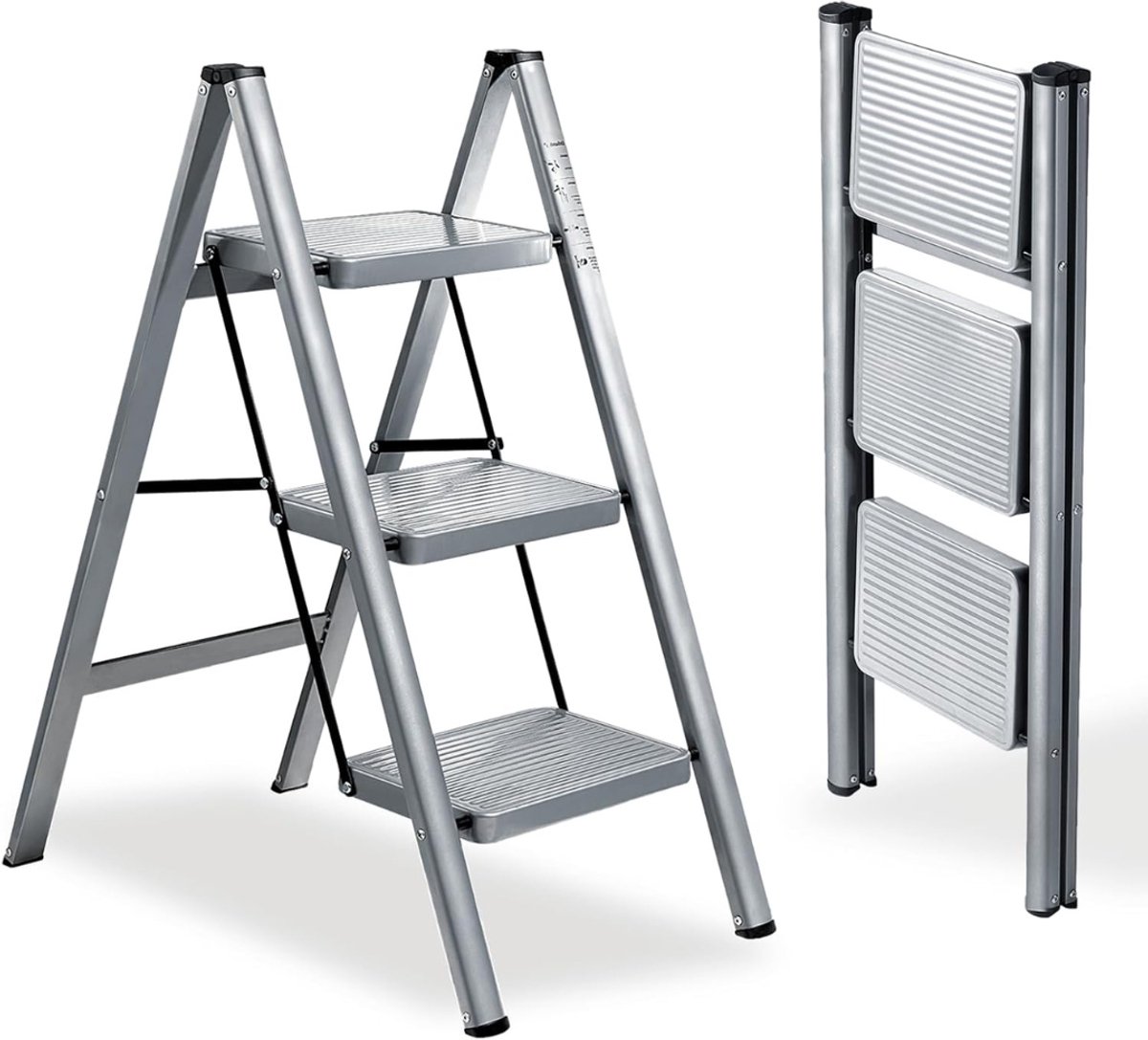DailySupplies® Huishoudtrap 3 Treden - Keukentrap Inklapbaar - Opstapje - Zilvergrijs