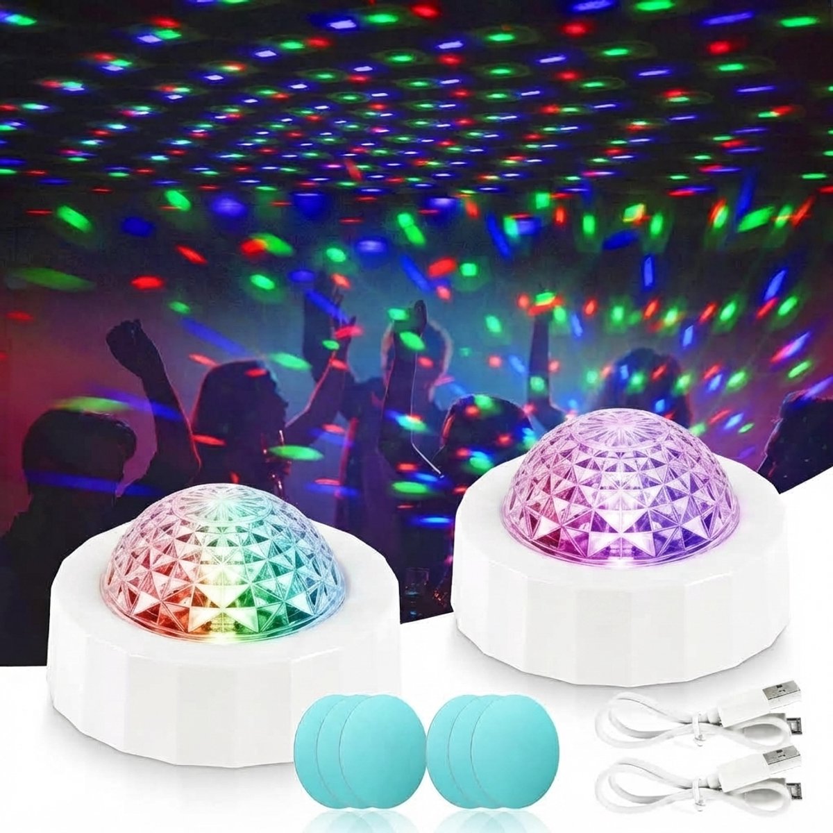 Livatto 2 stuks LED discotheekverlichting - Geluidsgeactiveerd - USB oplaadbaar - Veelkleurig - Magnetische voet - Voor feesten