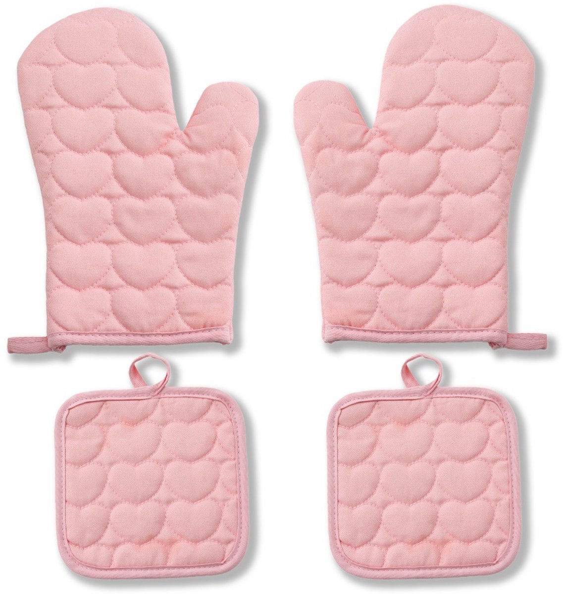 4-delige set - Ovenhandschoenen - Hittebestendige bakhandschoenen - Magnetronbestendige handschoenen - Hittebestendige mat - Roze