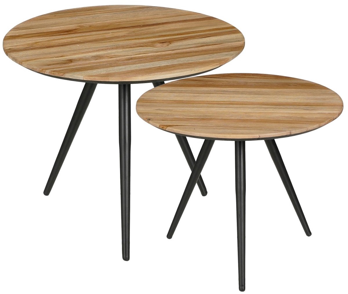 Mica Decorations Jailey Bijzettafel - Set van 2 - H49 x Ø50 cm - Gerecycled Hout - Bruin