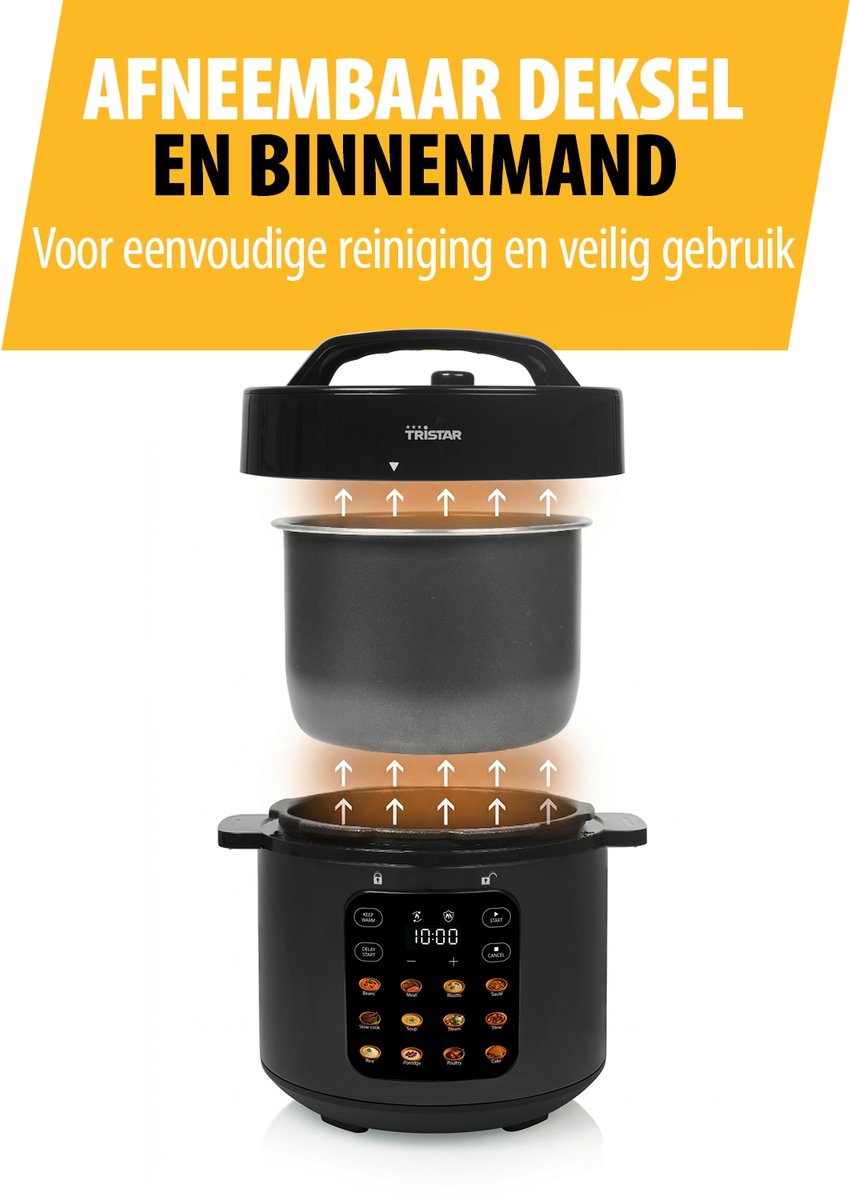 Tristar RK-6160 - Rijstkoker met stomer - Multicooker - Slowcooker - Snelkookpan - 6L - 1000W - Zwart – foto 5