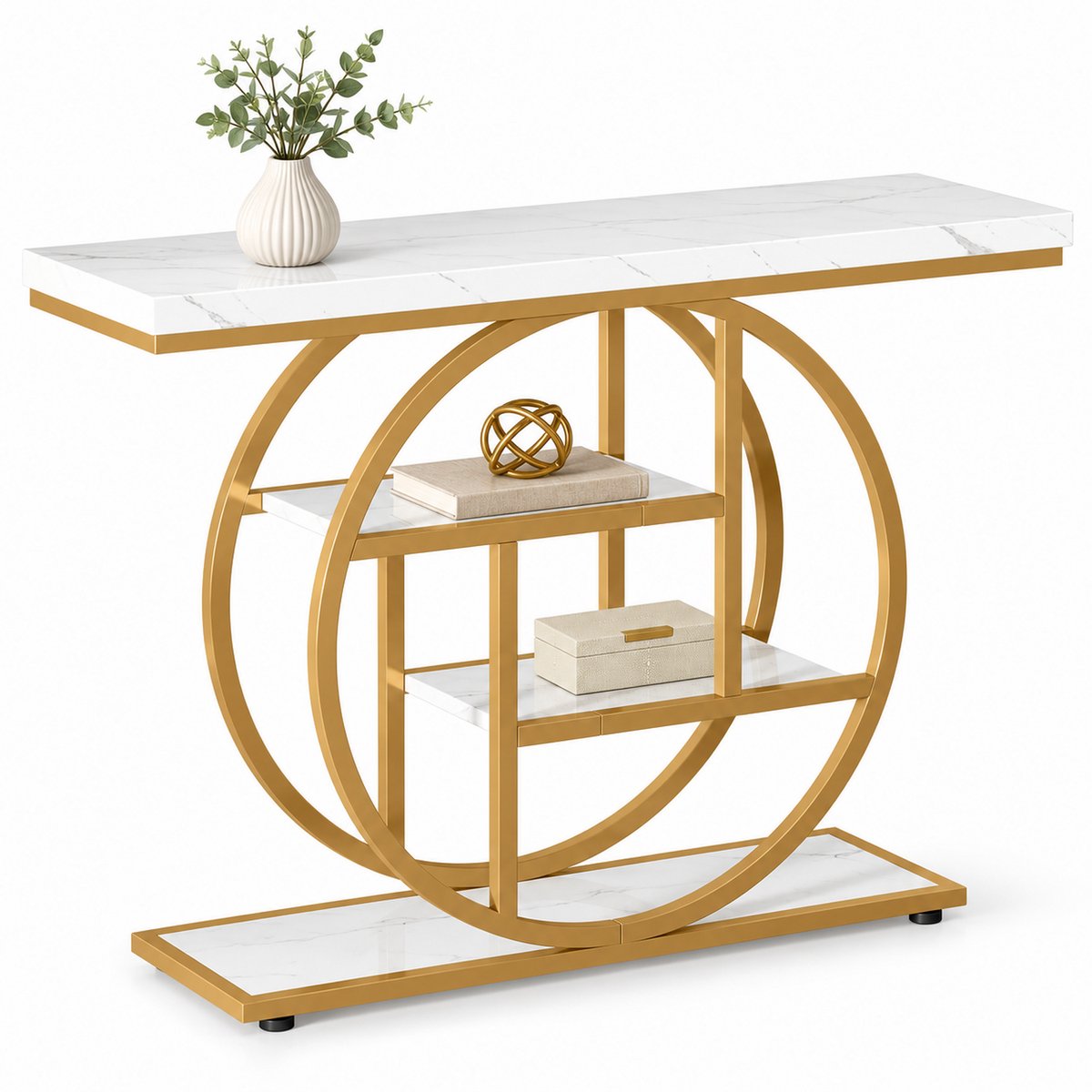 DMG Supply Consoletafel - 4 Niveaus - 105 x 30 x 80 cm - Wit Marmerlook en Goudkleurig