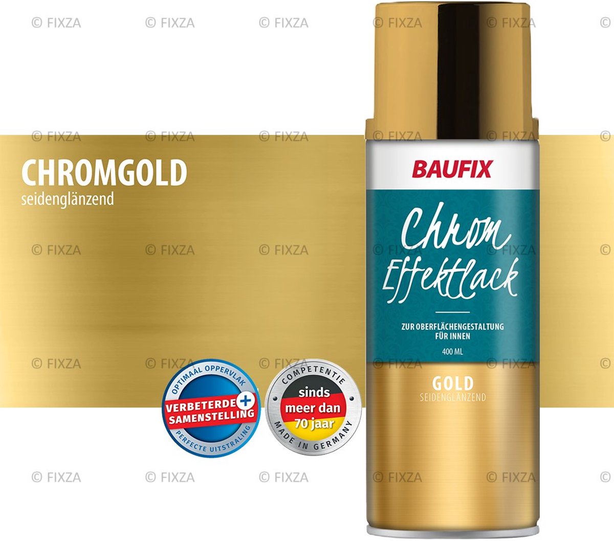 BAUFIX Chroomlak Goud Spuitbus 400 ml – Zijdeglans Goud Spray – Decoratieve Metallic Lak voor Hout, Metaal, Kunststof & Glas – Binnengebruik