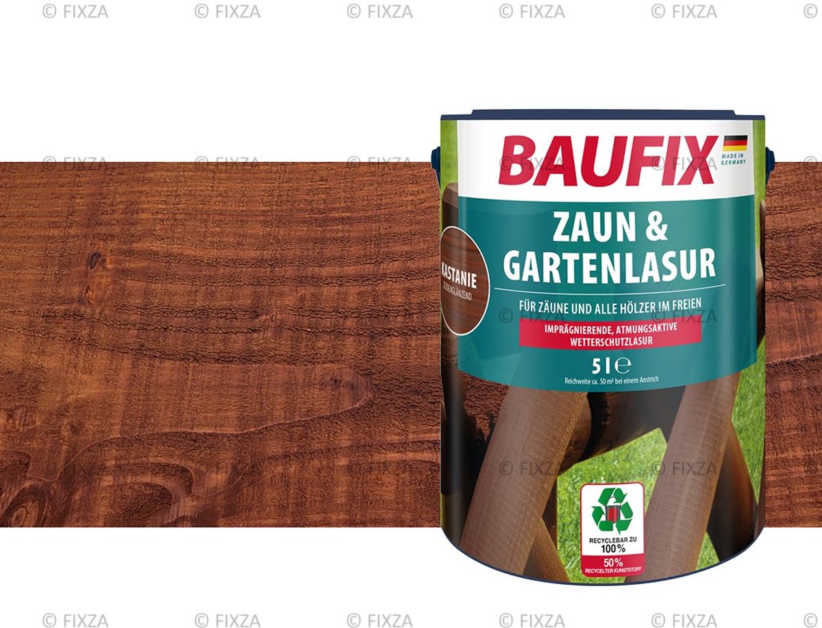 BAUFIX Schutting & Tuin Houtbeits – Kastanje – Zijdeglans – 5 Liter – Voor Schutting, Tuinhuis & Blokhut – UV- & Weerbestendig