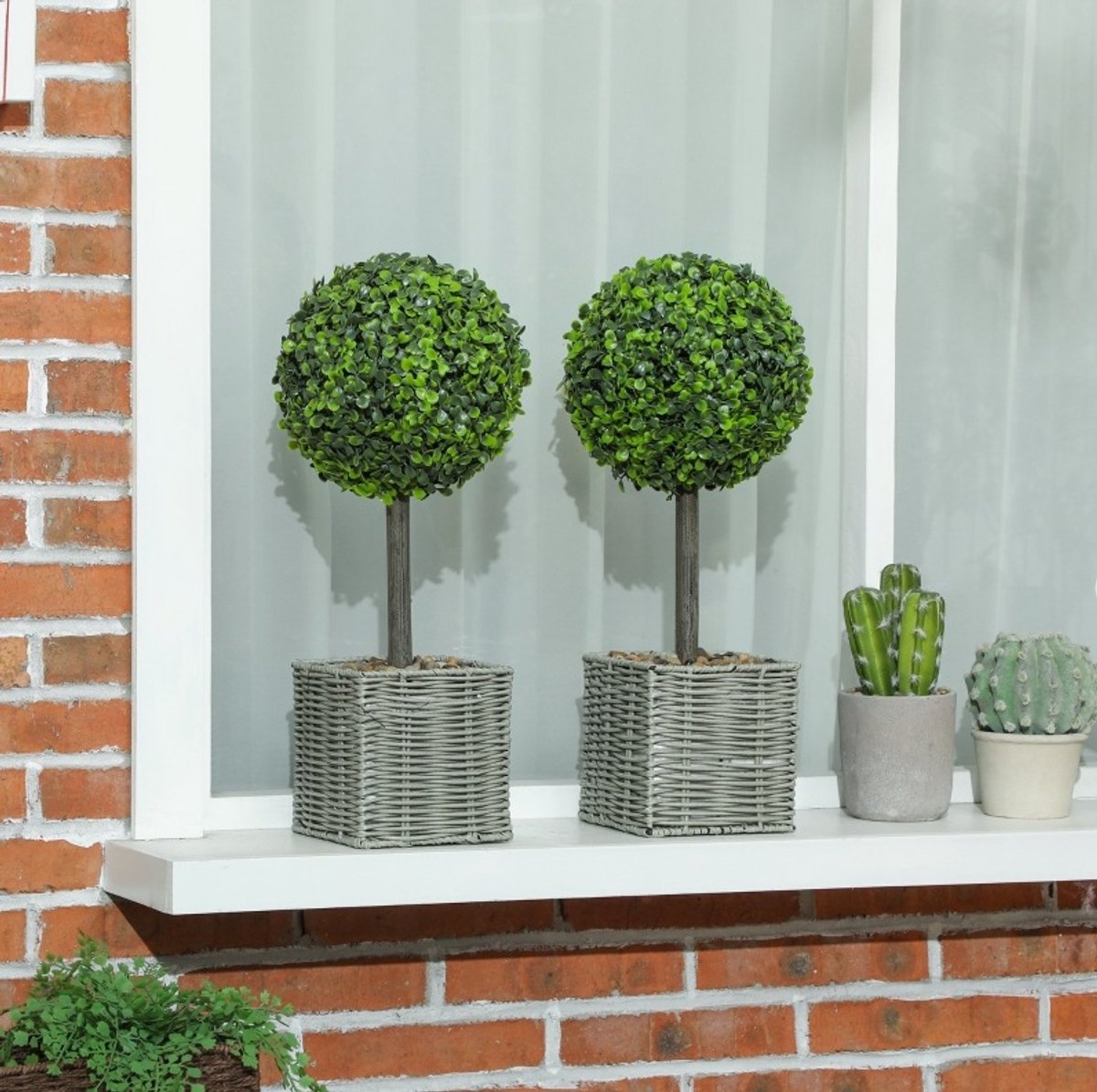 Kunstplant Buxus - Set van 2 - 50 cm - Kunststof - Groen - Voor Binnen en Buiten - UV-Bestendig - Met Pot