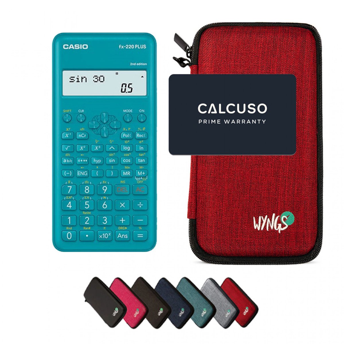 Casio fx-220 Plus 2nd edition incl. WYNGS Beschermhoes Rood - Wetenschappelijke Rekenmachine - Basis Pakket
