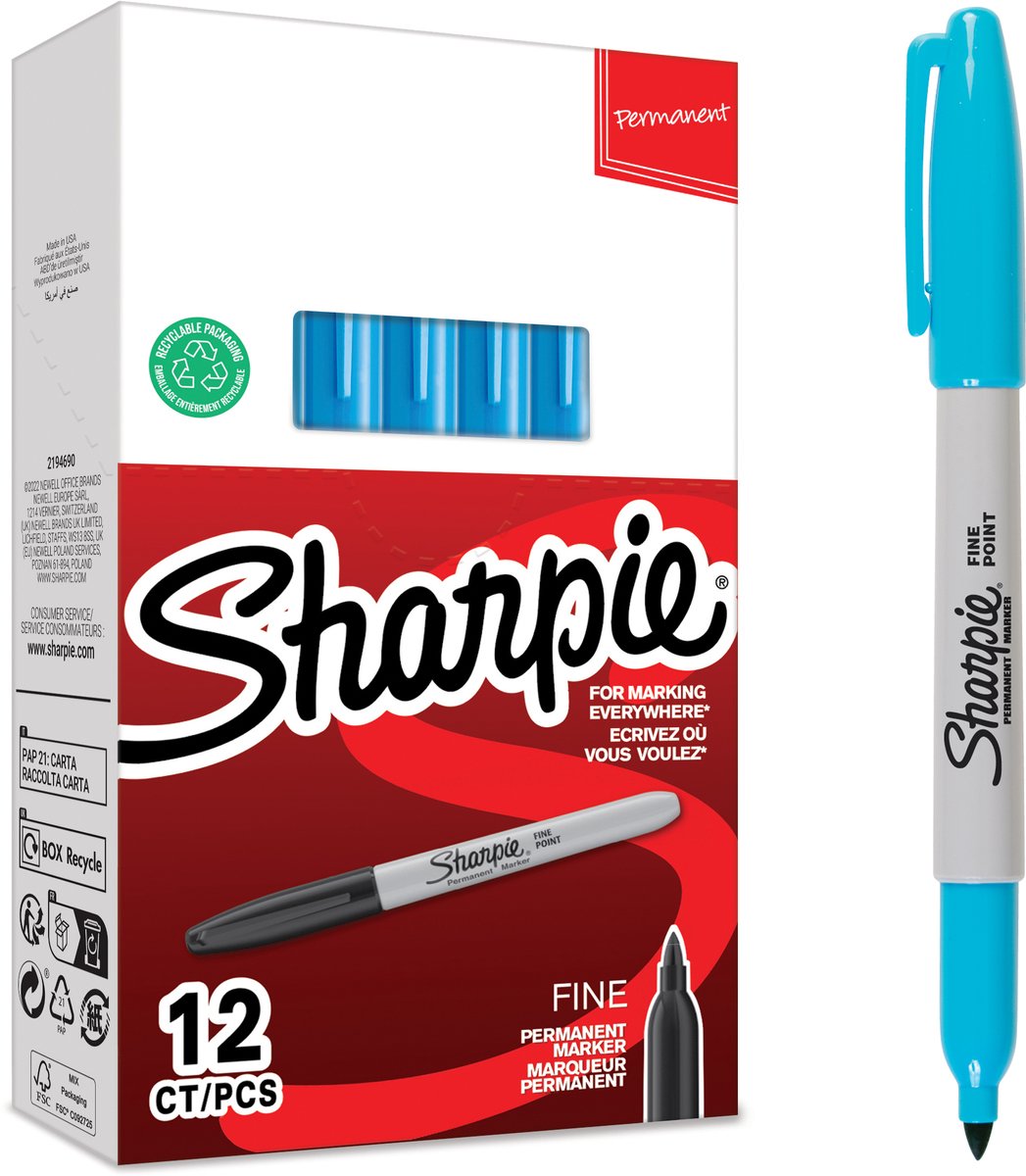 Sharpie permanente markers | Fijne punt | turquoise inkt | 12 stuks