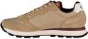 Beige Sun68 sneaker met bruine suède overlays, witte hiel met '1968' en bruine accenten.