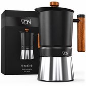 Moka Pot Percolator Inductie 300 ml 6 Kops – Roestvrij Staal met Houten Handvat – Espresso Koffie Maker Klein Koffiezetapparaat – VDN