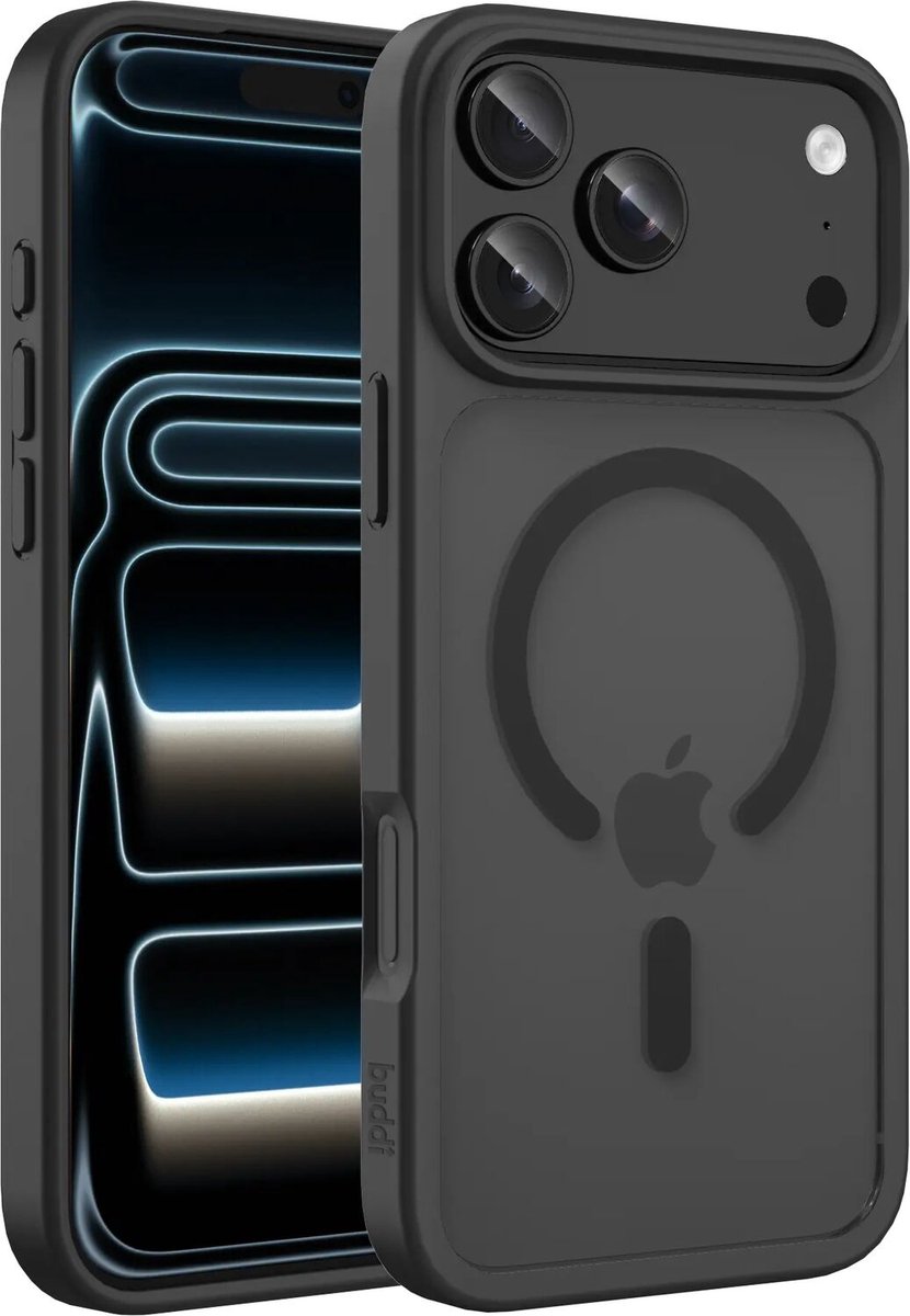 Buddi Frost Hoesje Geschikt voor Apple iPhone 18 Pro - Mat Zwart - MagSafe Back Cover - Matchende kleur - Shockproof - Slank