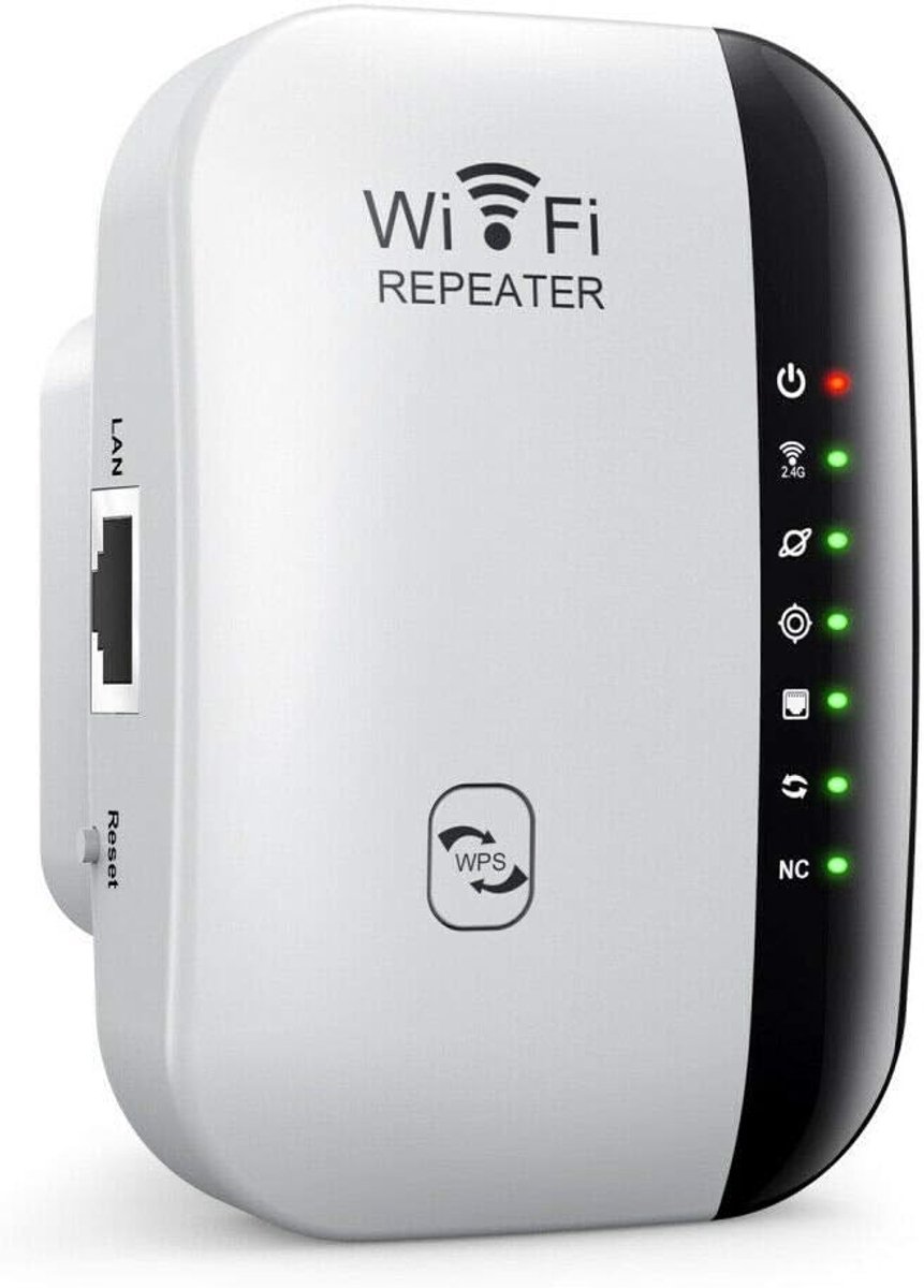 WiFi Versterker - WiFi Extender - Geschikt voor Thuis tot 465 m² - Tot 50 Apparaten - WiFi Repeater met Ethernet-poort - Draadloze Signaalversterker - 1-Tap Installatie - Geschikt voor Alexa-Wit