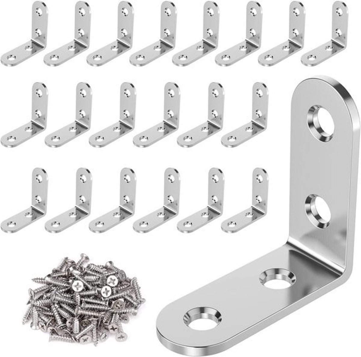 Hoekverbinders 90 graden - Metalen L-hoeken - 20 stuks 50 x 50 mm - Roestvrij staal voor meubels
