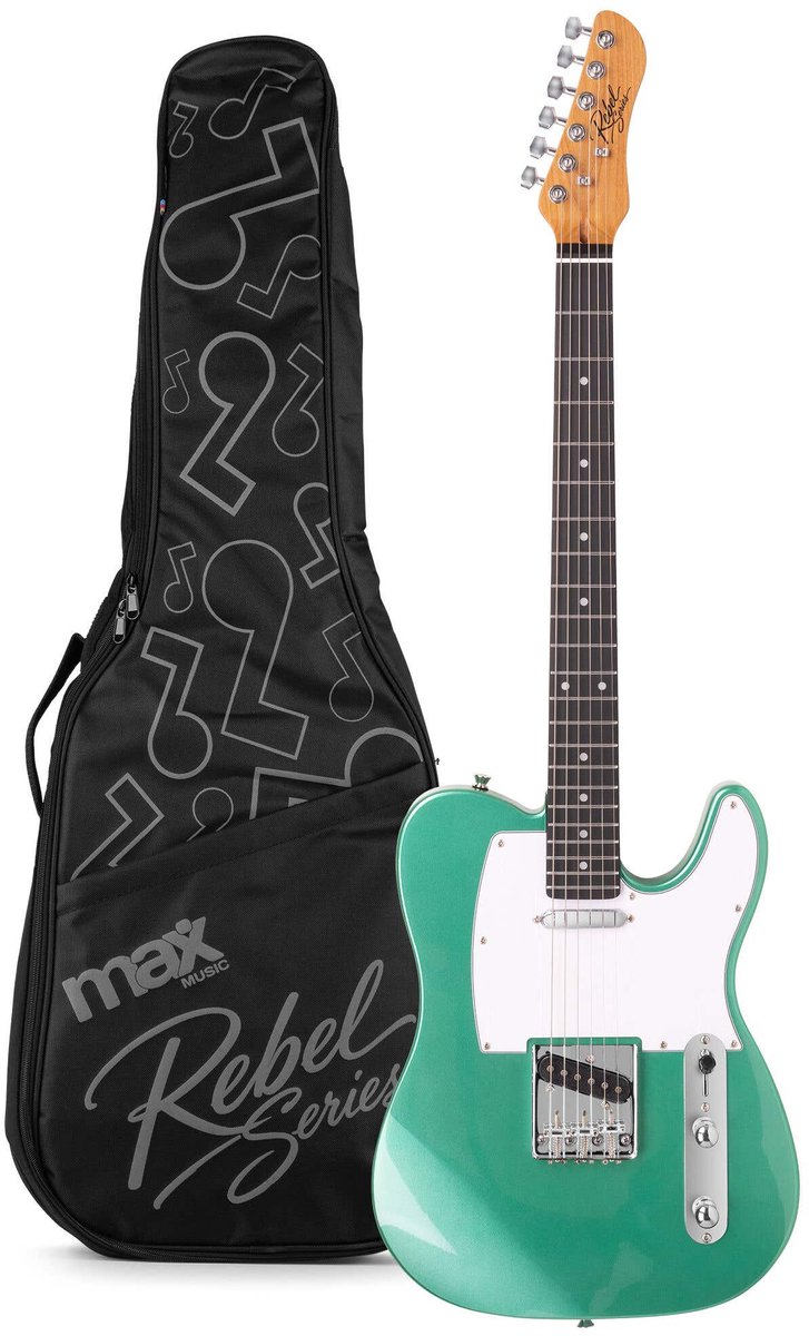 Elektrische gitaar - MAX Rebel TE - Met online muziekcursus - Roasted maple hals met 22 frets - Incl. gitaartas - Metallic Green