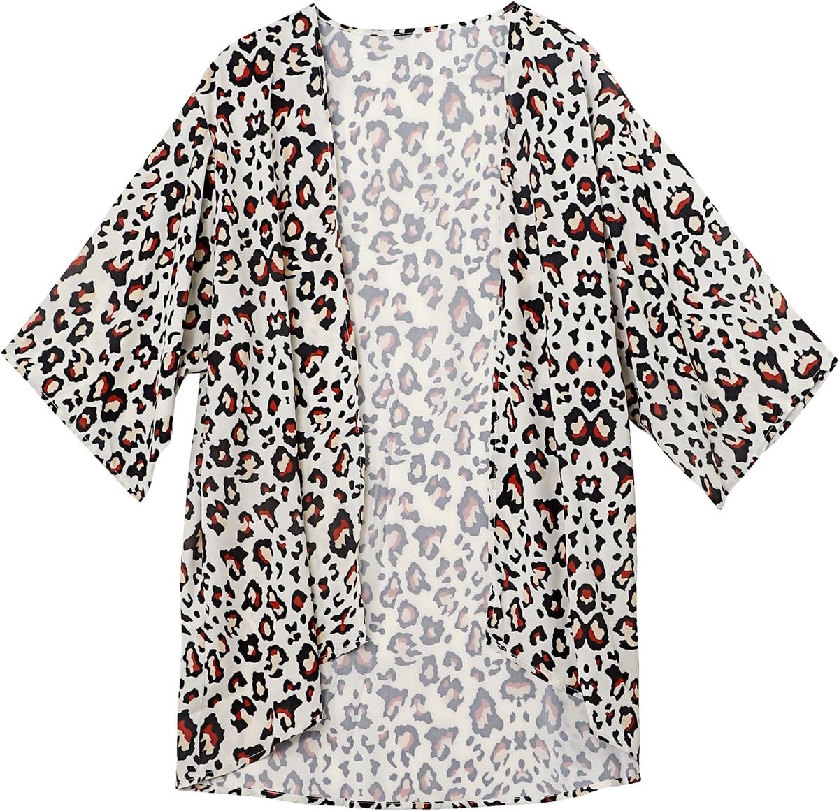 Zomercardigan voor dames, lang, chiffon, dun gebreid vest met 3/4 mouwen, kimono, jas, strand, bikini, bedekking, beachwear