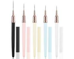 Fine Nail Design Brush Set - 5pcs Nail Liner Brush - Gel Nails Nail Art Brush Stippling Line Gel Painting