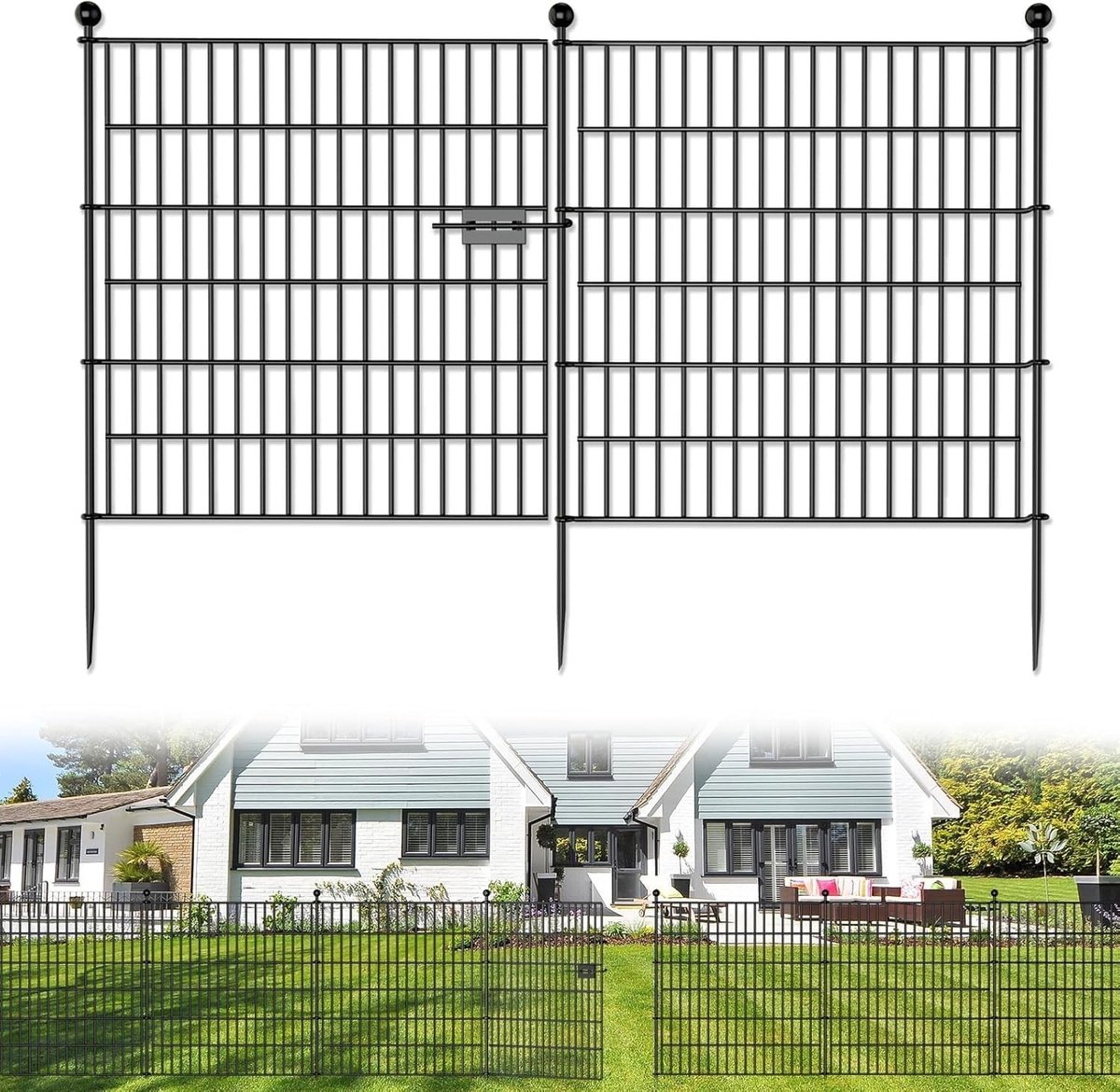 Robuuste en Betrouwbare Tuinafscheiding voor Vijver en Kamperen, 10 Elementen van 74 x 81 cm + 11 Bevestigingsstangen, Duurzaam Stalen Buitenhek