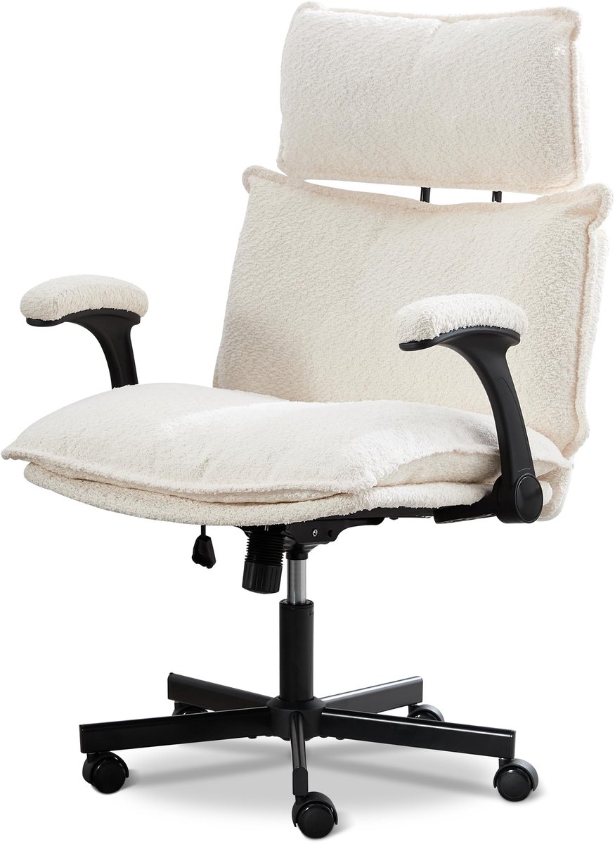 UEV Teddy Soft Surface bureaustoel, bureaustoel met 35° draaifunctie, compacte bureaustoel met omkeerbare armleuningen, 75 x 70 x 107-117 cm, beige