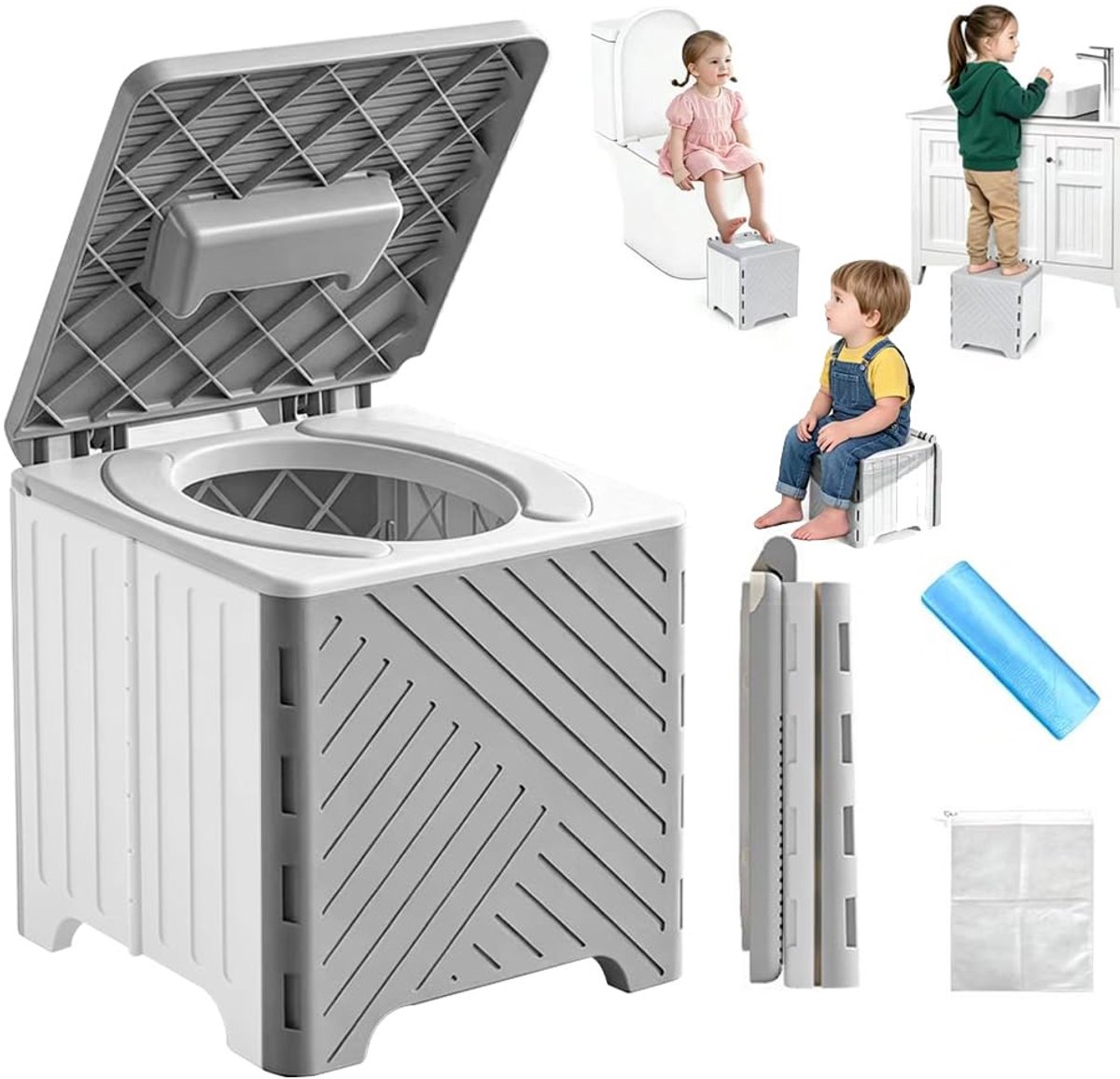 Opvouwbaar potje voor kinderen - witgrijs - draagbaar toilet - ideaal voor onderweg - ShopVlot