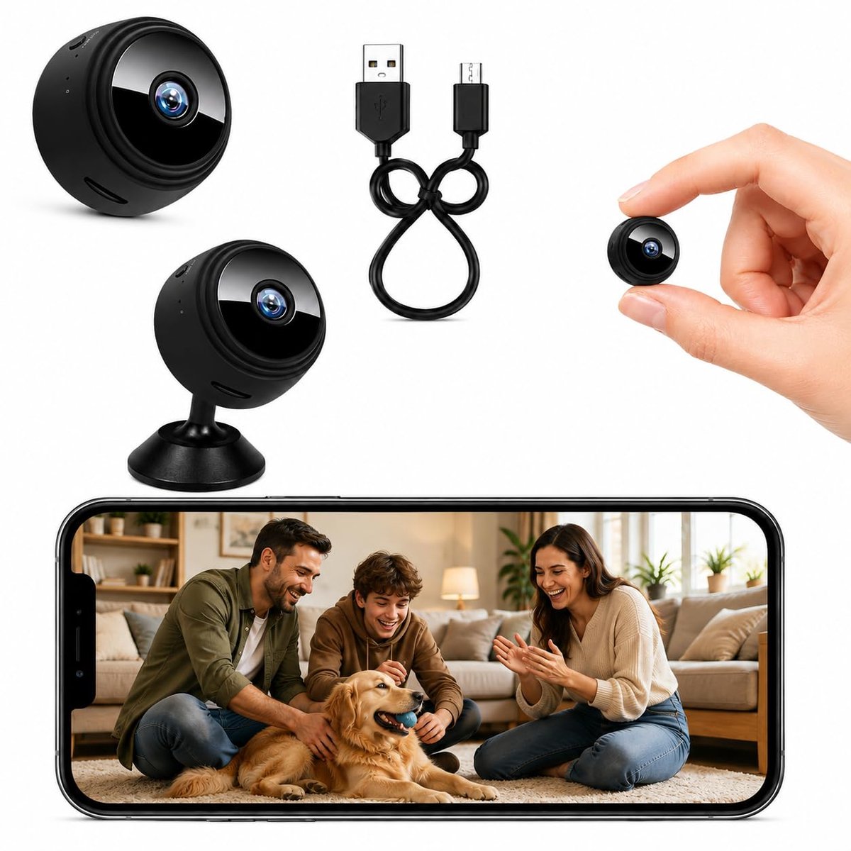 Mini-wifi-bewakingscamera 1080p - zwart - 150° groothoek - infrarood nachtzicht, ideaal voor binnengebruik - ShopVlot