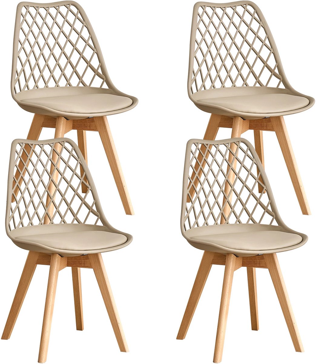 Gudalio Eetkamerstoelen - Set van 4 - Keukenstoelen - Scandinavische stijl - PU Gewatteerde Zitting - Houten poten - Kaki