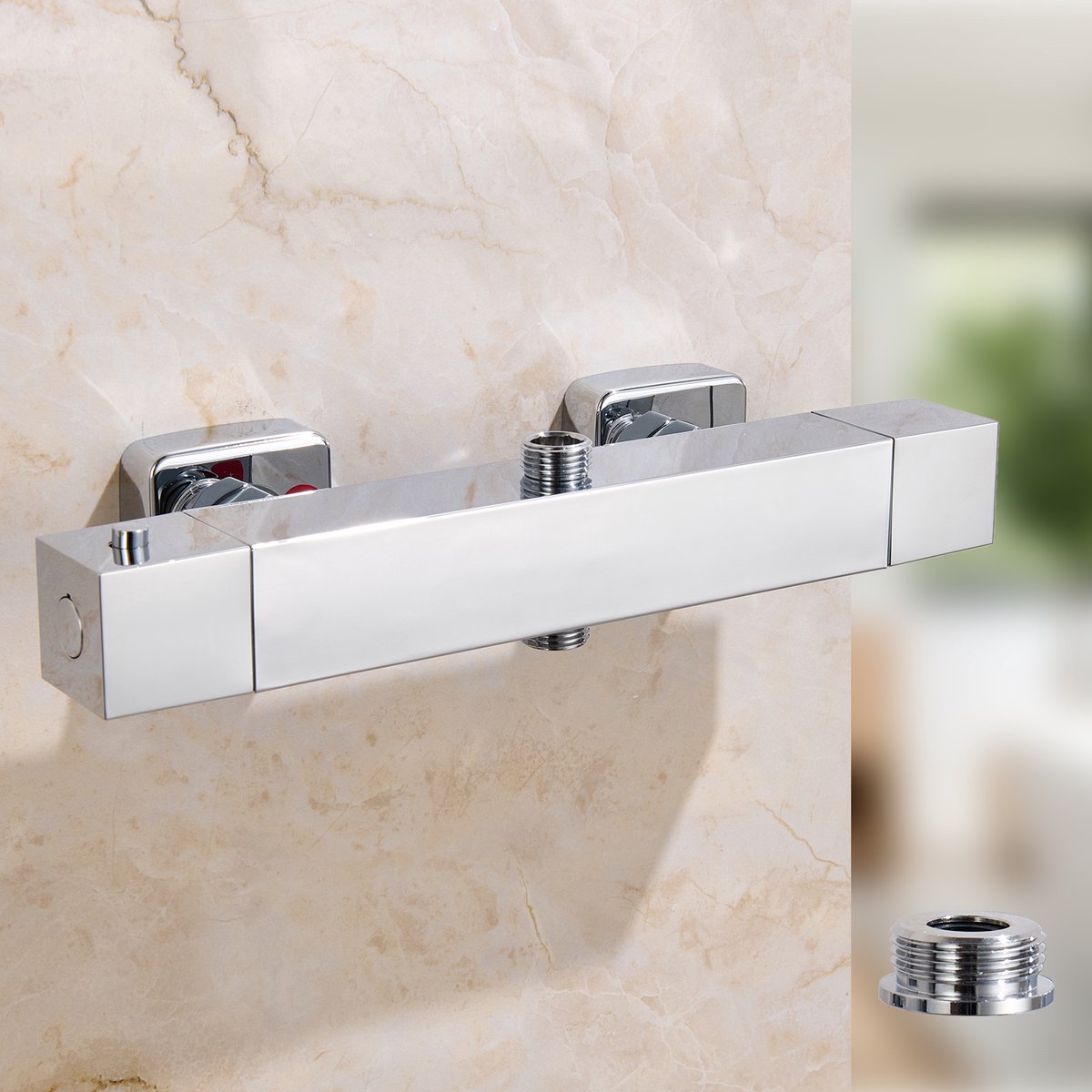 Auralum Max Thermostatische Douchekraan - 15 cm Hartafstand - Douchemengkraan met 2 Uitgangen - Inclusief koppelingen - Douchethermostaat - Waterbesparend - Met CoolTouch technologie - Chroom