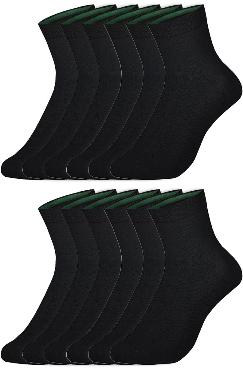 12 Paar – Benyson – Naadloze Bamboesokken – Quarter Socks – Dames & Heren – Zwart