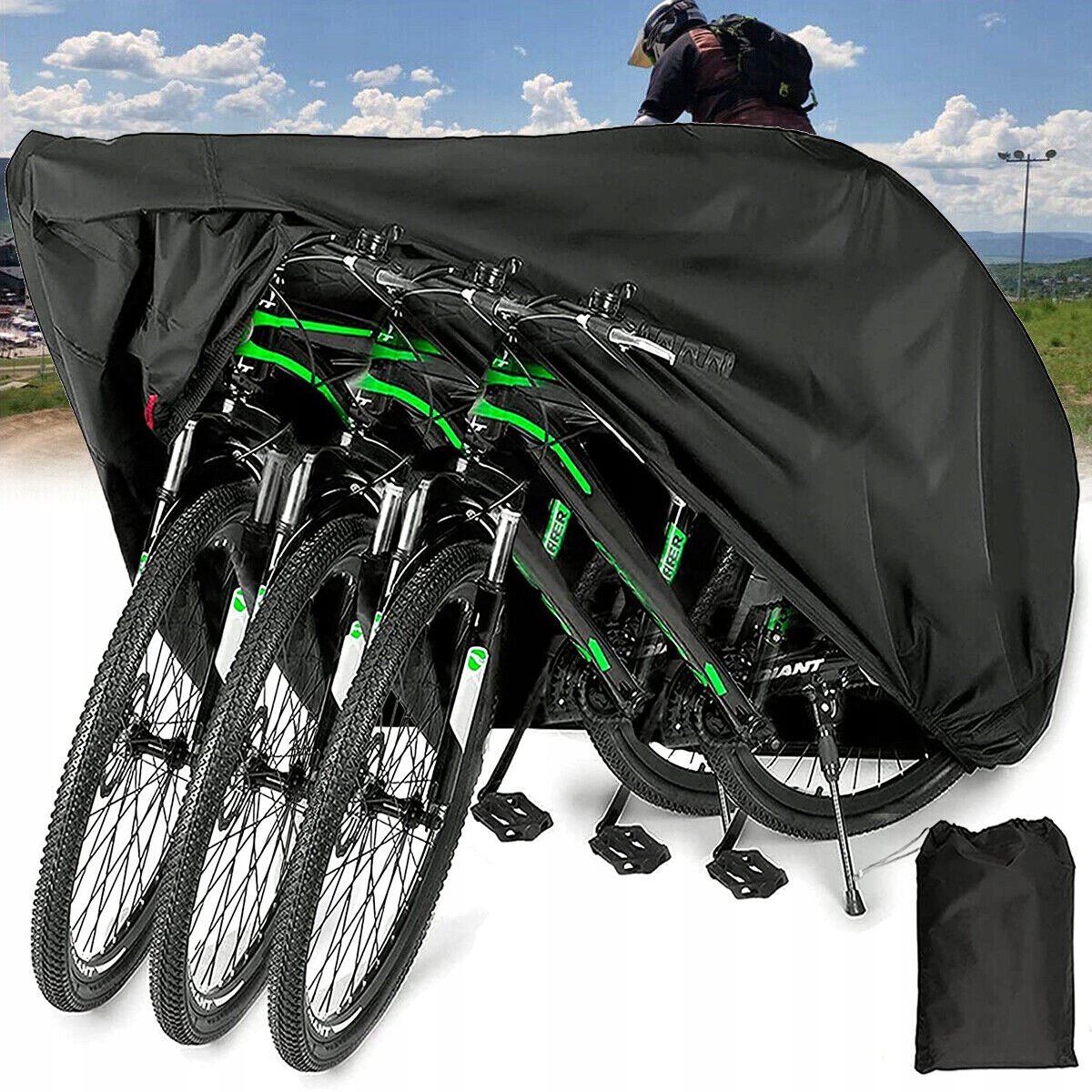 Extra Sterke Fietshoes Voor Buiten – UV-Werend, Waterdicht En Stofdicht – Geschikt Voor 3 Fietsen Tot 74 cm (29 Inch) – Lichtgewicht Met Verstelbare Gespen En Opbergtas – Zwart