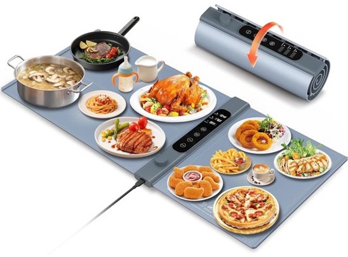 Elektrische voedselverwarmer - Verwarmingsmat buffet - Buffetten warm houden - 3 onafhankelijke zones - 101 x 43 cm - Grijs