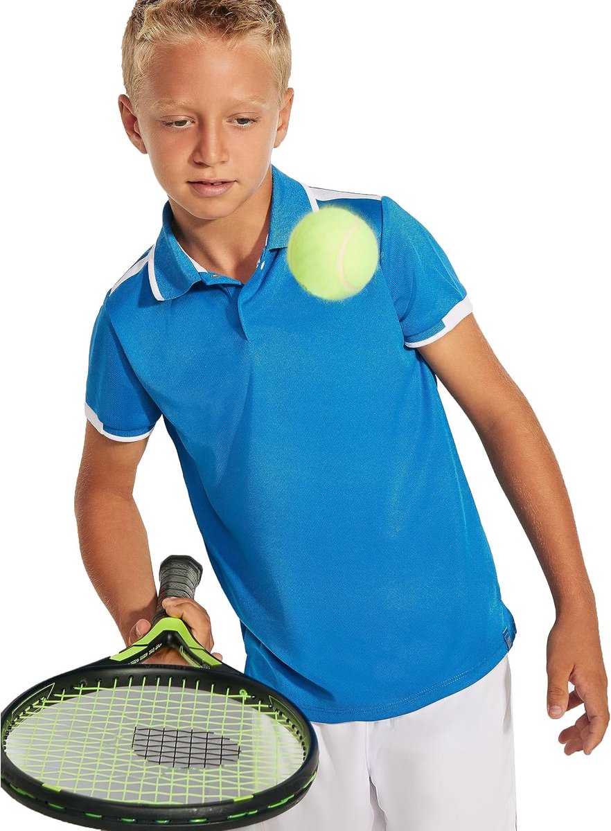 poloshirt voor kinderen, van gerecycled polyester, antibacterieel, uniseks, ademend, met drukknopen