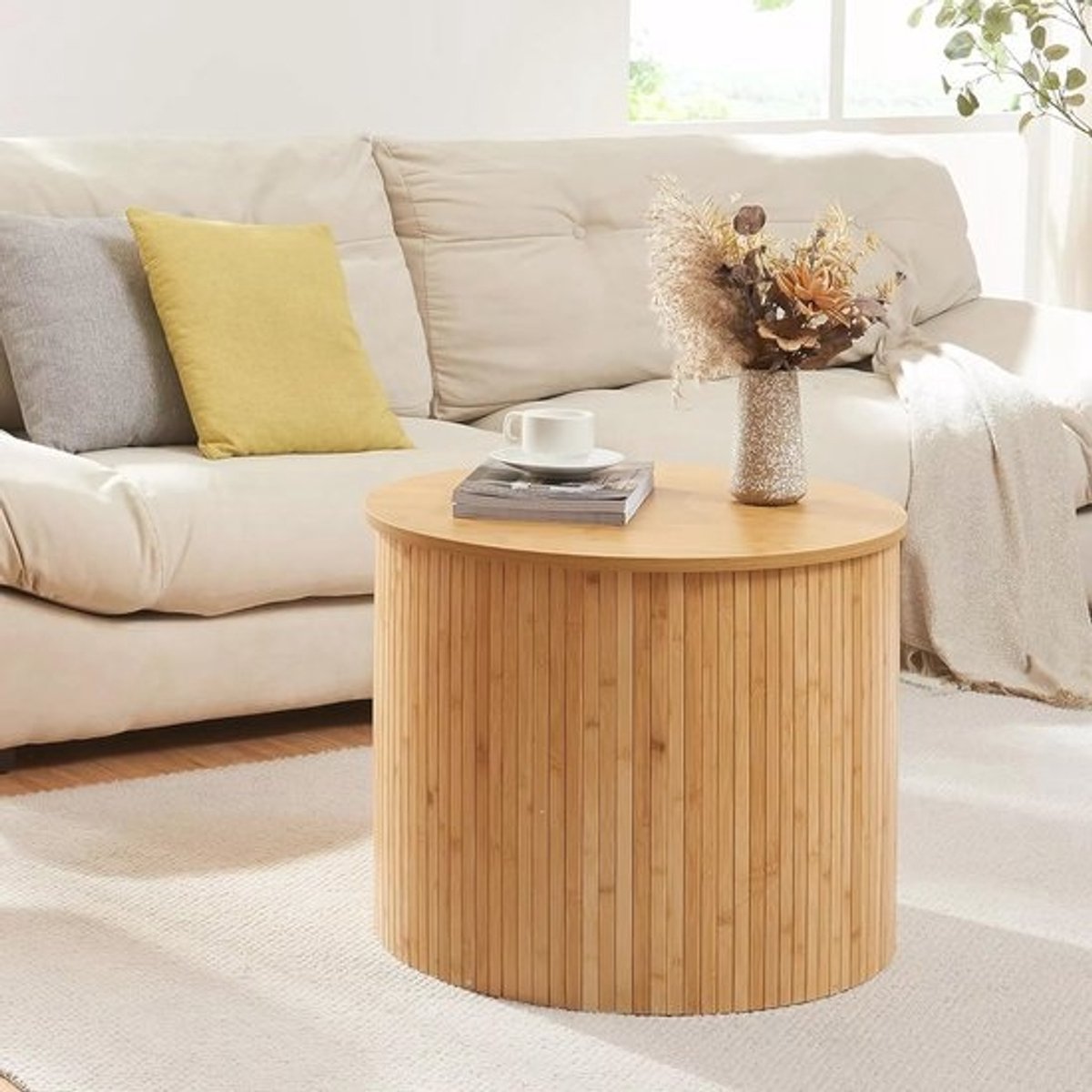 Ronde salontafel van bamboe en MDF - 48x60 cm, Natuurlijk ontwerp