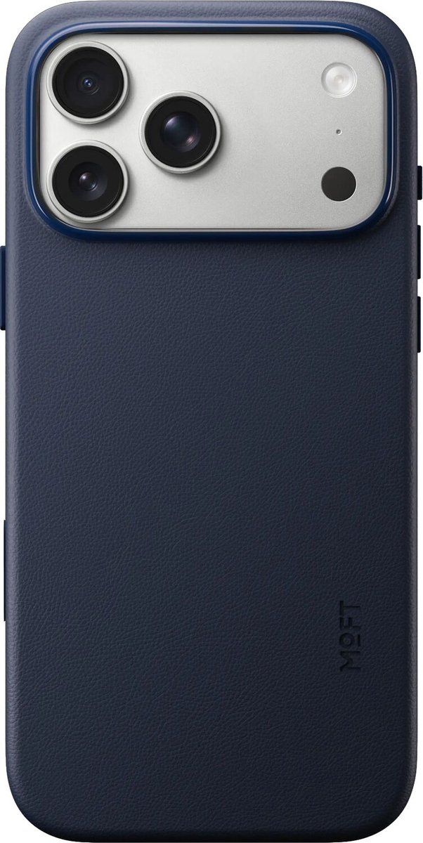 MOFT Hoesje Geschikt voor iPhone 18 Pro - MOVAS Snap Back Cover - Compatibel met MagSafe - Vegan Leer Case - Beschermhoes Dun - Duurzaam - Navy