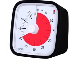 Verbeterde zwarte visuele timer met beschermhoes - Stille 60 minuten countdown-timer voor kinderen en volwassenen met herinnering bij laag batterijniveau