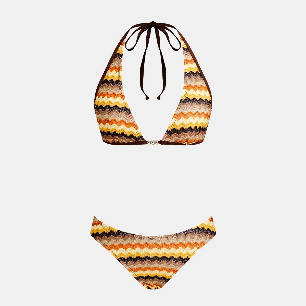 Cupshe Gehaakte Triangle Bikini Set - Chevronpatroon - Dames - Bruin