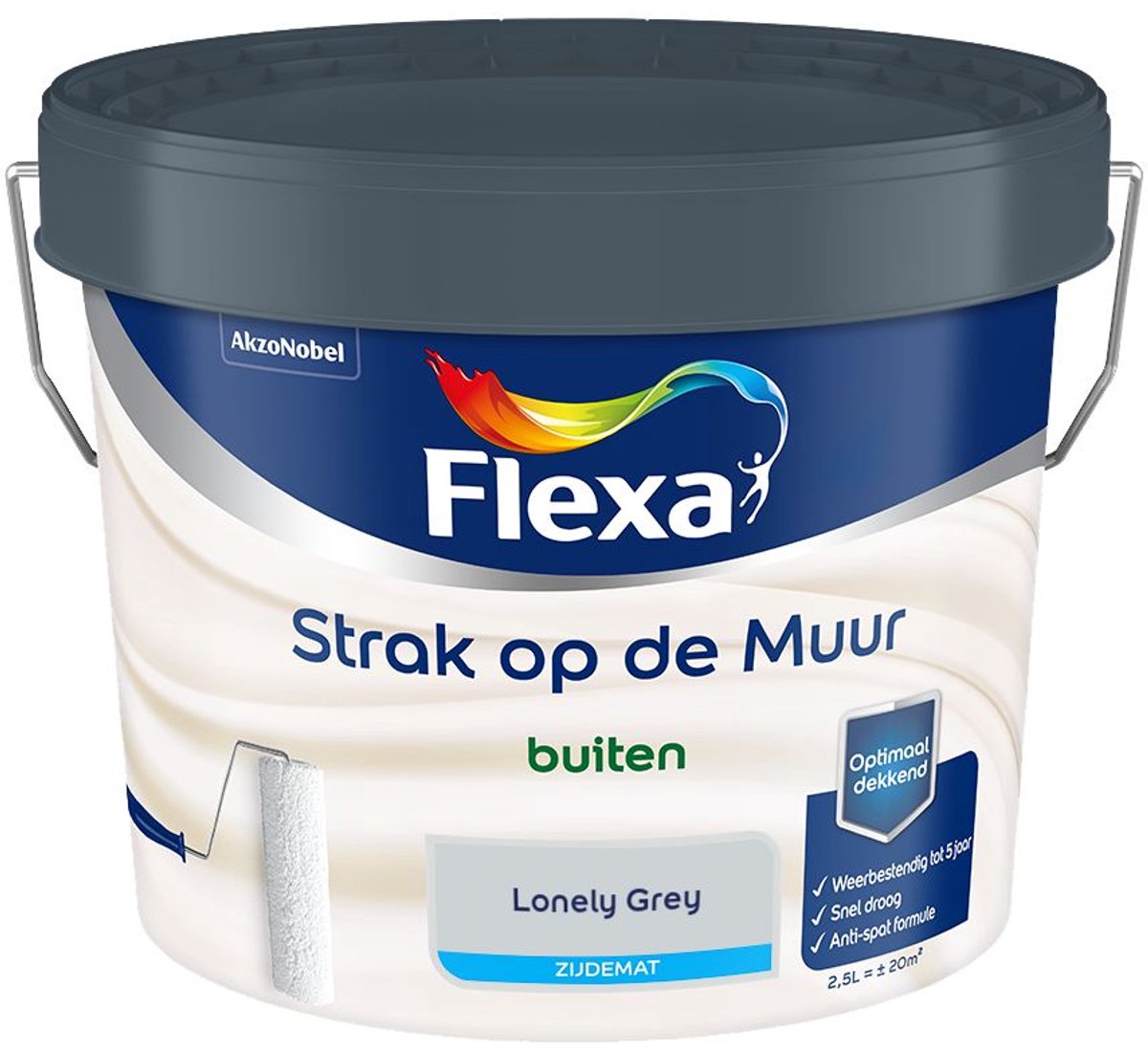 Flexa - Strak Op De Muur Buiten Zijdemat - Lonely Grey - 2,5 L - Kleur Van Het Jaar 2027