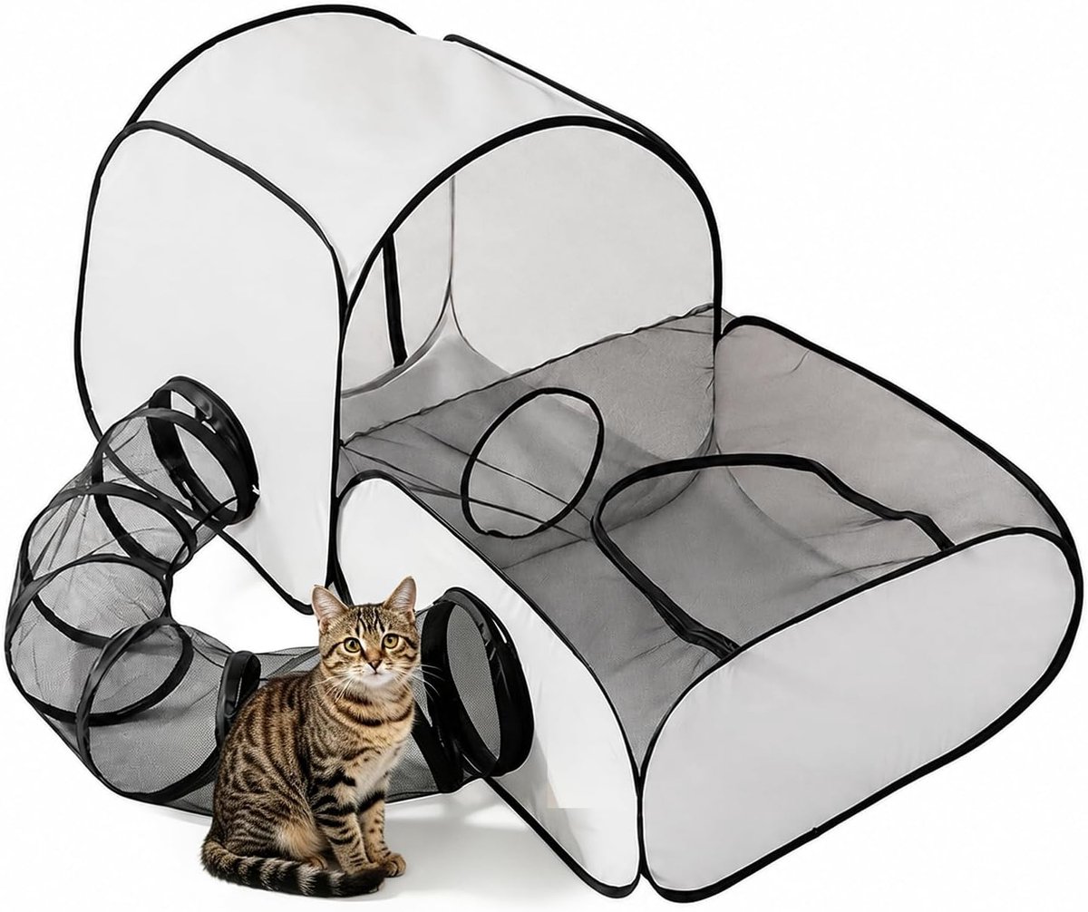 Kattenren met tunnel, opvouwbare kattenren voor binnen en buiten