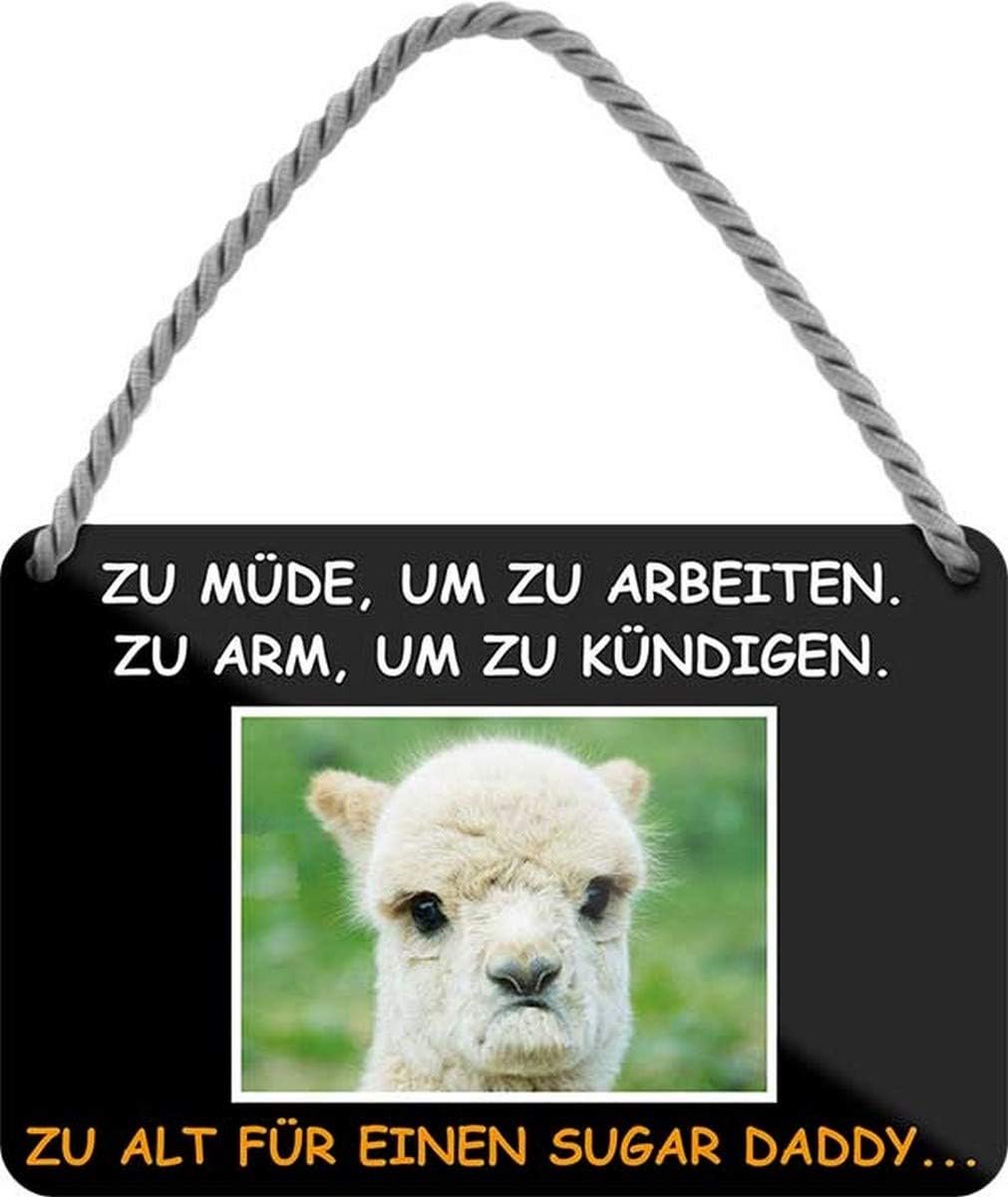 / A te moe te werken, te arm te aankondigen 18x12 spreuk metalen bord hangbord HS194