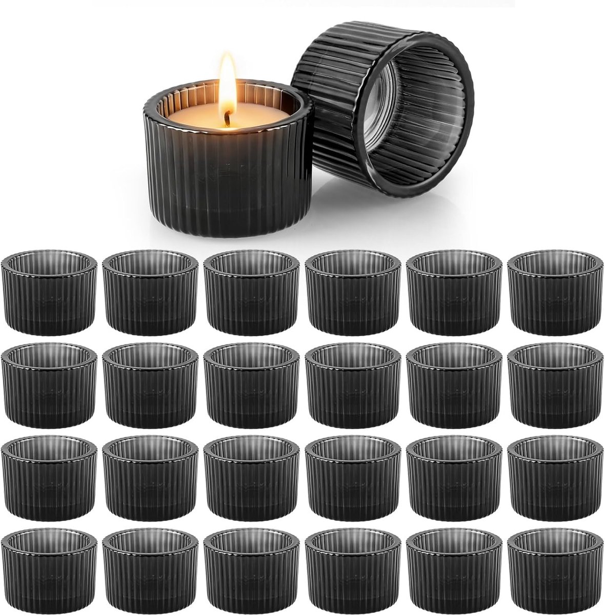 24 Stuks Waxinelichthouders, 5,5 x 3,5 cm Glazen Kaarshouders Grijze Houder voor Kaars Tafel Decoratie Bruiloft Feest Vensterbank Thuis Normaal Gebruik