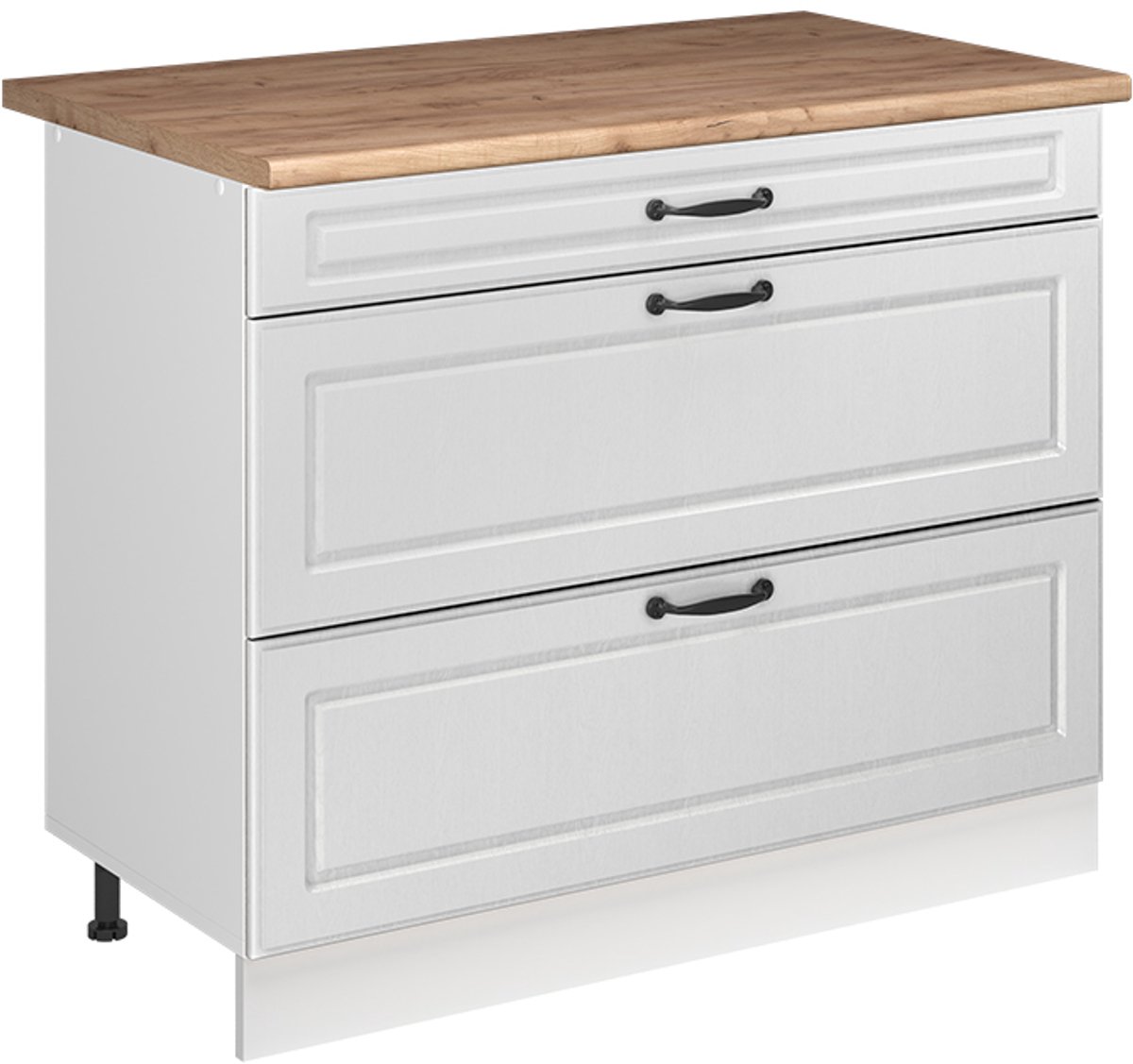 Vicco Keukenonderkast R-Line, Wit landelijk/Wit, 100 cm goudkleurig eiken werkblad