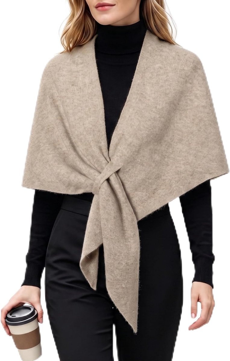 Wintersjaal voor dames, met knopen aan de voorkant, gebreide driehoekige sjaal, pashmina-gevoel, trui-sjaal, elegante poncho, cardigan, cape voor avondjurken, werk, reizen, herfst en winter