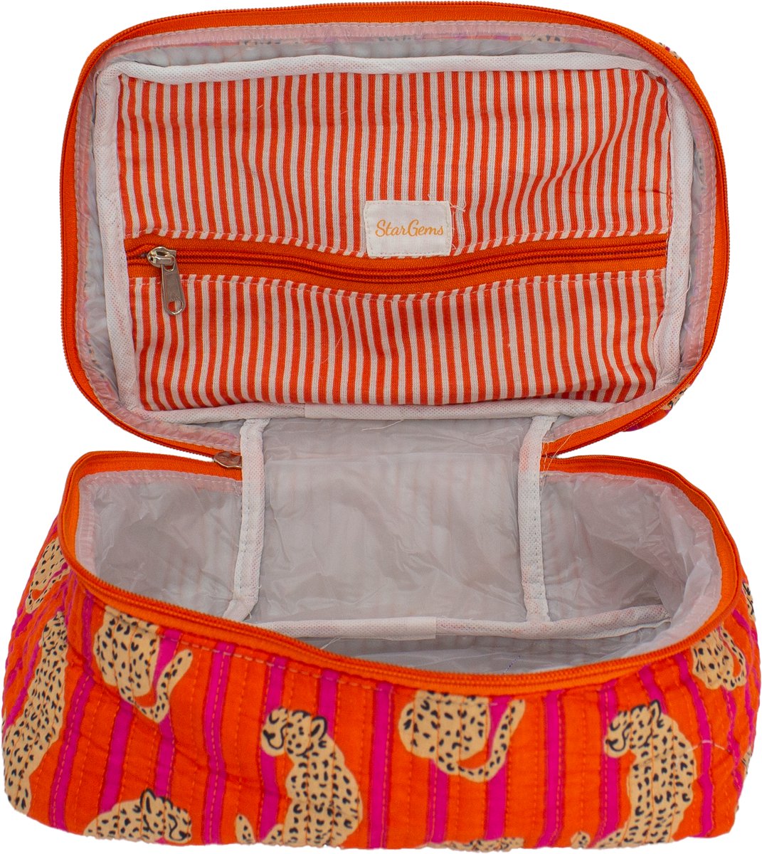 StarGems - Beautycase - Katoen - Oranje Cheeta