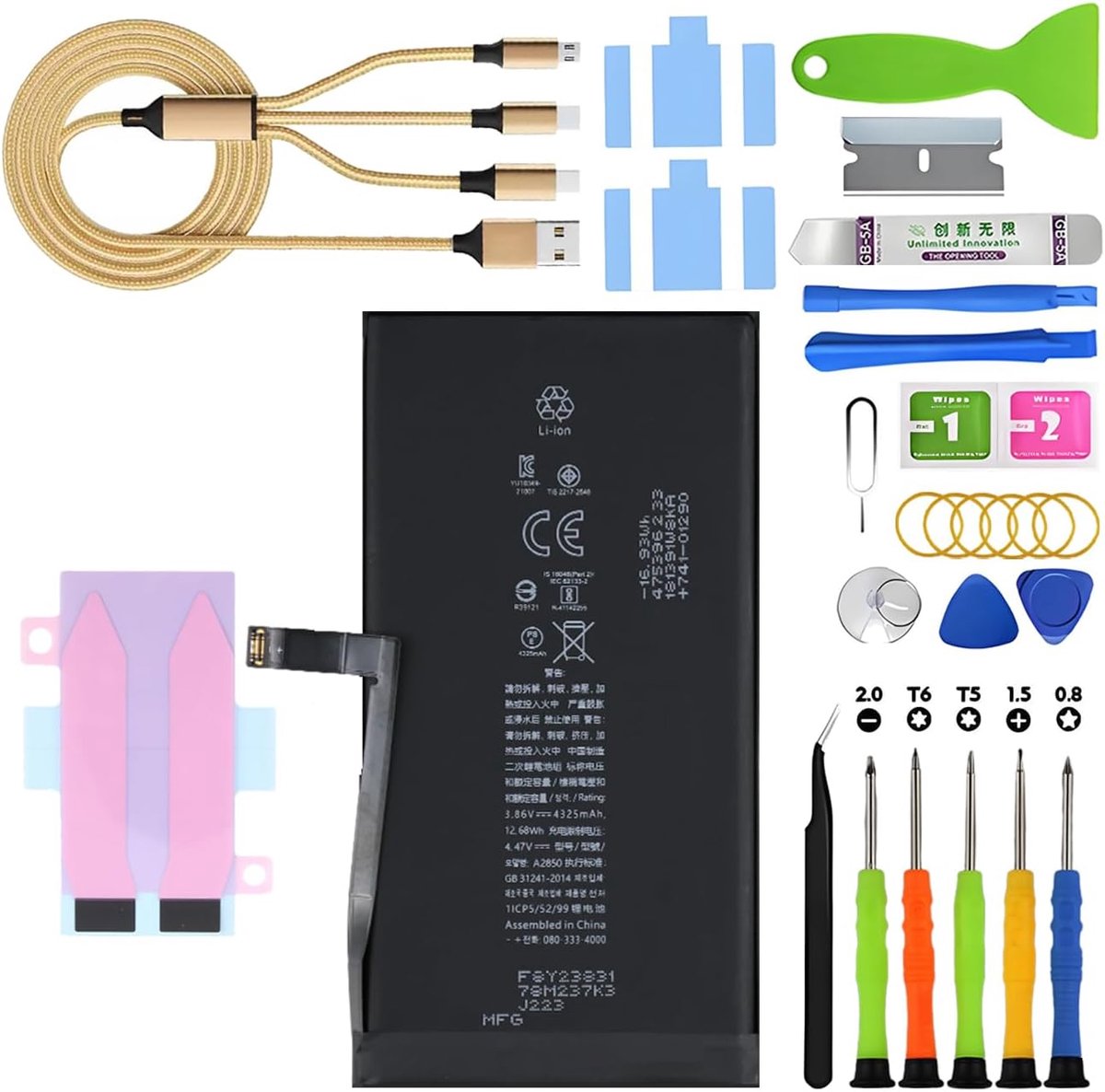 Batterij voor iPhone 14 Plus A2886 A2632 A2885 A2896 A2887 4323mAh lithium-polymeer batterij met vervangende gereedschapskits