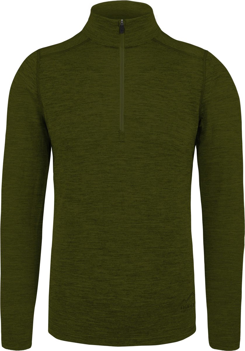 Heren-shirt met lange mouwen van merinowol en 1/4 rits „Canberra“ Groen