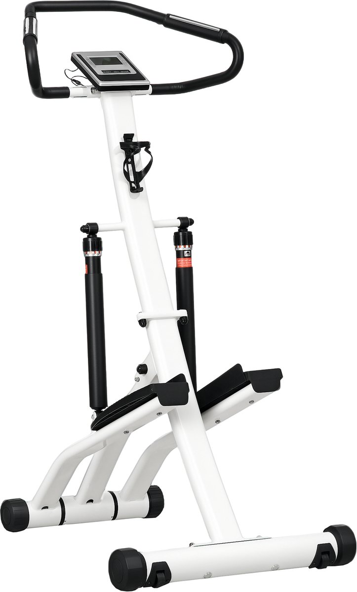 Stepper met handgrepen - 12 instelbare weerstandsniveaus - LCD-scherm - 2 wielen en antisliptreden - wit-zwart gemêleerd