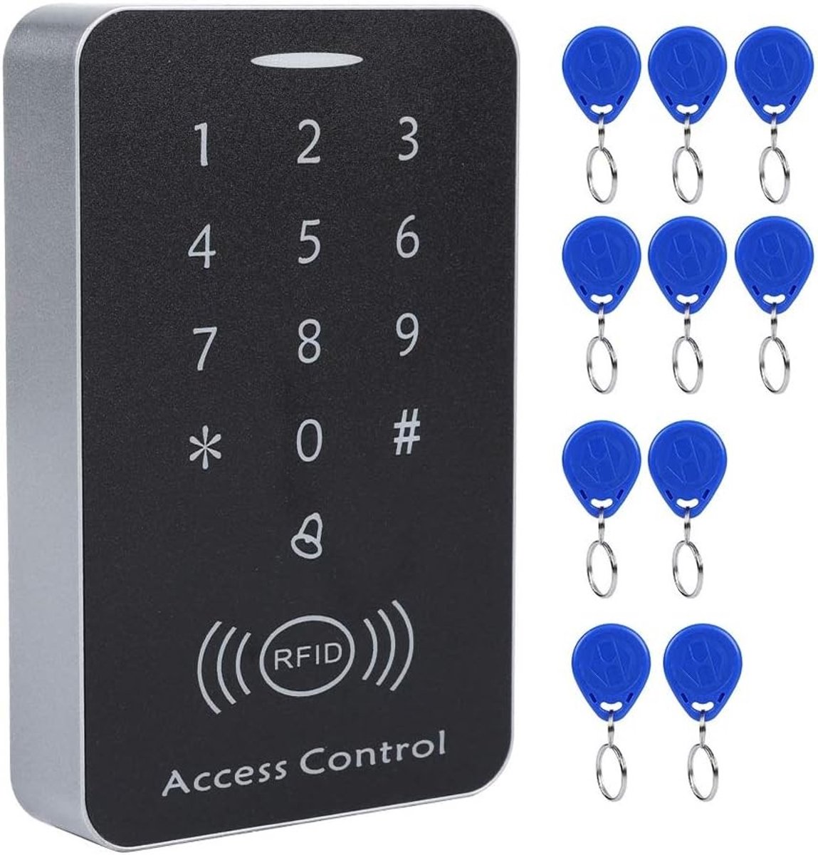 Toegangscontrole met Verlicht Metalen Toetsenbord en Waterdichte RFID Afstandsbediening - 10 Stuks ID Kaarten voor Beveiliging en Toegangsbeheer